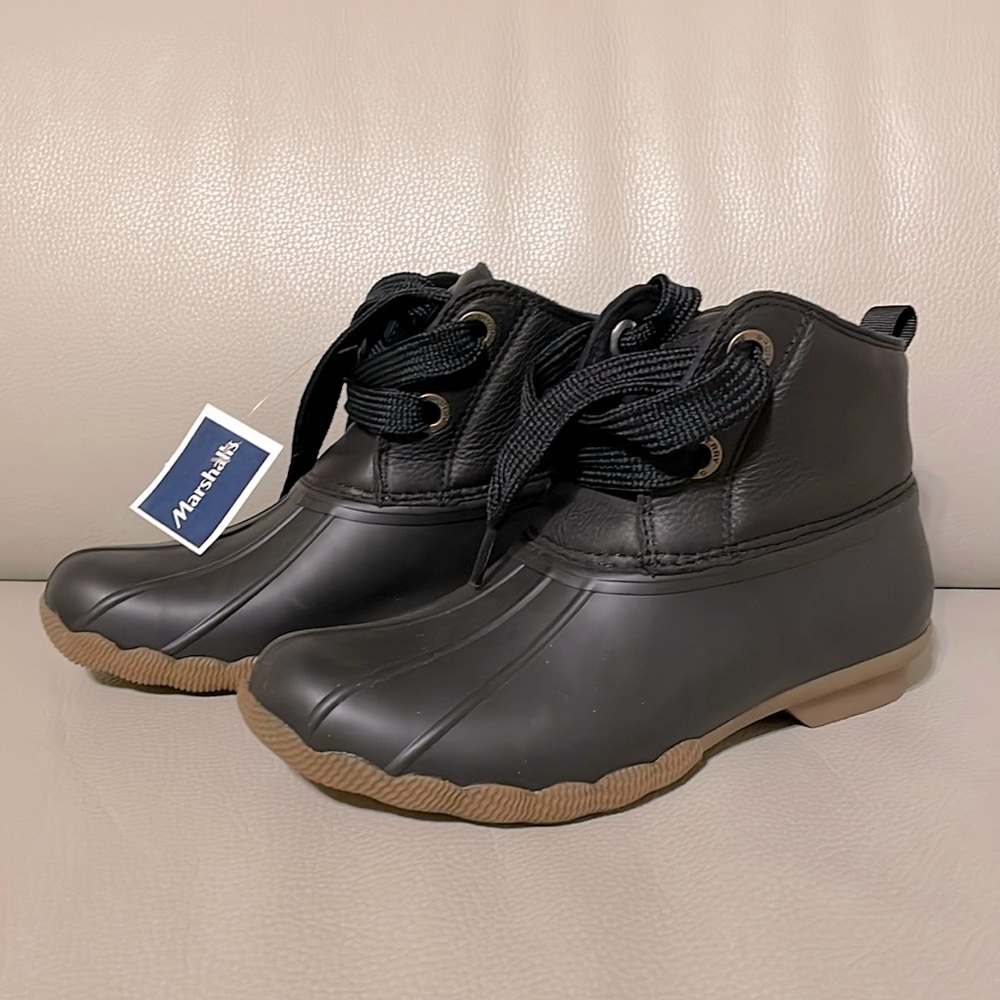 New Sperry duck boots waterproof 6 black leather ankle boot 6.5